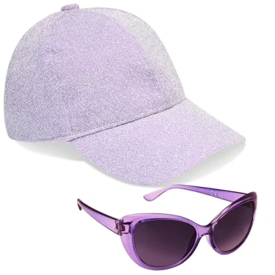 Image of CityComfort Girls Cap and Sunglasses Set, Baseball UV (Purple Glitter)