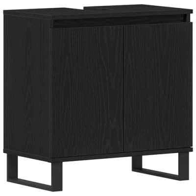 Image of vidaXL bathroom cabinet black oak engineered wood medium storage with double doors for modern/traditional decor