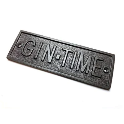 Image of Cast Iron GIN TIME Door Sign 152mm x 50mm c/w fixing screws.