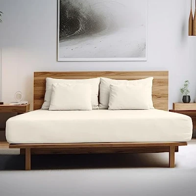 Image of King Size Fitted Sheets Egyptian Cotton 200 Thread Count Hotel Quality Bed Sheet Cream