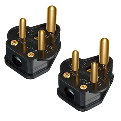 Image of 2 Pack 5 Amp Round Pin Plugs 3 5A Plug Adaptor Household Lamp Lighting for Home Lights, Lamp(Black)