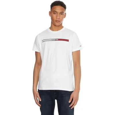 Image of Tommy Jeans Essential FLAG TEE Print Tshirt, Men&#039;s, Size: 36/38, White
