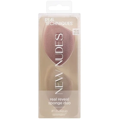 Image of Real Techniques New Nudes Reveal Sponge Duo, Makeup Blending Sponges For Foundation, Dewy Or Matte Makeup, Offers Light, Medium, Full Coverage, Latex Free Foam, 2 Piece Set
