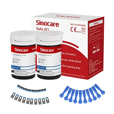 Image of Blood Glucose Test Strips 50pcs &amp; Lancing Devices, Only for Sinocare Safe AQ Smart Glucometer or Voice