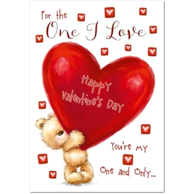 Image of doodlecards One I Love Valentine&#039;s Day Card Teddy and Giant Heart Large A4 Size with Plain Envelope
