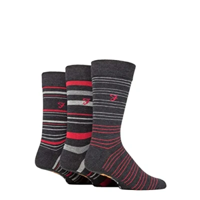 Image of Mens 3 Pair Farah Argyle, Patterned and Striped Cotton Socks Charcoal / Berry Stripe 6 11