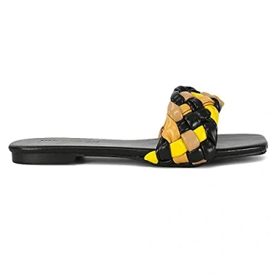 Image of Womens Flat Sandals Ladies Slip On Slider Woven Toe Strap Square Holiday Summer Flip Flops Mules Size 3 8 Black