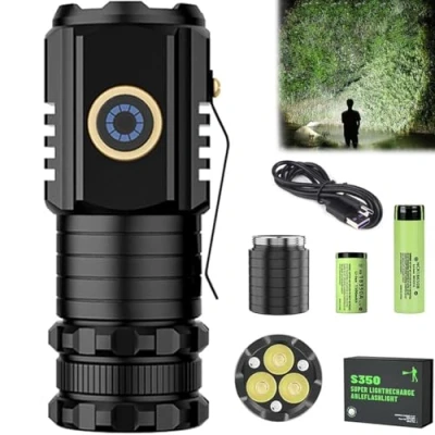 Image of Blitron High Powered Torches, Powerful Torch, Super Bright Torches LED Bright, Mini Rechargeable Flashlight Pocket for Power Cuts, Camping, Hiking, Emergency(S350x+Gift Box