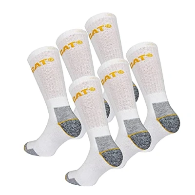 Image of CAT 6 pairs Men&#039;s Work Socks Accident Prevention Reinforced on Heel and Toe with Weft CATERPILLAR Yarn of Excellent Quality Cotton Sponge (White, 11 14)