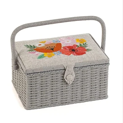 Image of Hobby Gift Medium Sewing Craft Storage Box, Embroidered Wildflowers