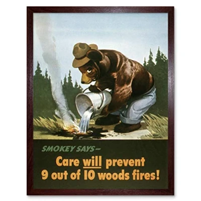 Image of War WWII USA Smokey Bear Prevent Forest Fires Advert Art Print Framed Poster Wall Decor 12x16 inch