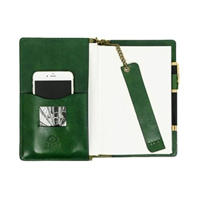 Image of Time Resistance Green Leather Journal With Refillable A5 Notepad And Bookmark Notebook Cover Pen Loop