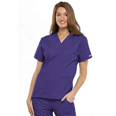 Image of CHEROKEE Women Woman Scrub Top Plus Size Originals Medical Clothing with Pockets V Neck WWE4700 Grape 3XL