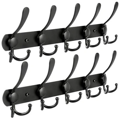 Image of WHITGO Wall Mounted Coat Hooks, 2 Pack 15 Hooks Stainless Steel Hook Rail for Hat Towel Purse Robes Mudroom Bathroom Entryway