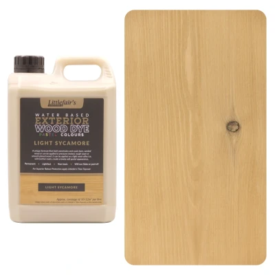 Image of Littlefair&#039;s Wood Stain Water Based 2.5ltr Outdoor Furniture Dye Light &amp; Dark Finishes Non Toxic Eco Friendly Formula Exterior for Crafts Colour: Sycamore