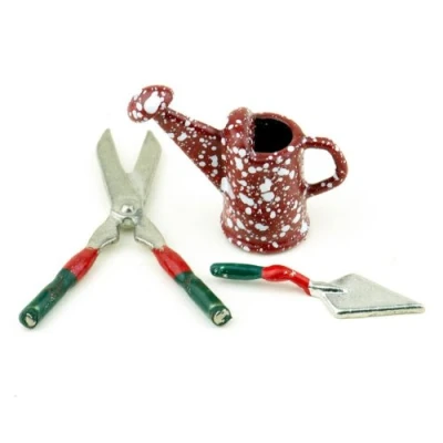 Image of MyTinyWorld Dolls House Miniature Metal Shears, Trowel And Watering Can