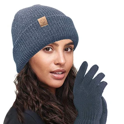 Image of TOSKATOK Ladies Warm Thermal lined Luxury Chenille Hat and Glove Set BLUE