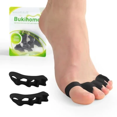Image of Bukihome Toe Separators, 4 Pair Soft Gel Spacers to Correct Bunions, Claw Toes,Hammer Toes, Foot Pain for Women &amp; Men,Black+S
