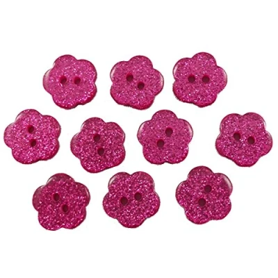 Image of Colour Glitter Flower Shape Buttons 14mm Pack of 10 (Pink)