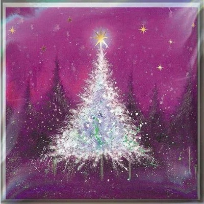Image of Box of 12 Artistic Christmas Cards (MED XMLA0009) Attractive From Medici Sparkle, Purple and Blue Trees Cards, 6 Each 2 Designs