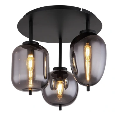 Image of Globo Blacky ceiling lamp, black/smoke grey, Ø 46 cm, glass, 3 bulb.