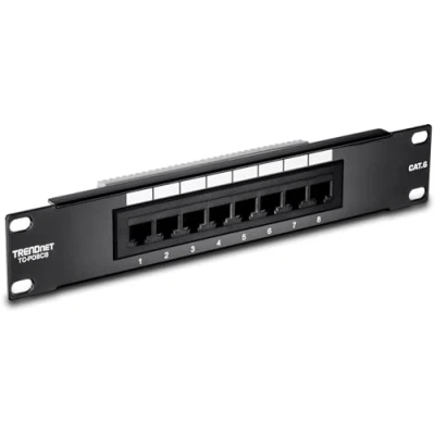 Image of TRENDnet 8 Port Cat6 Unshielded RackMount Patch Panel, 10 Inch Wide, x Gigabit RJ 45 Ethernet Ports, TC P08C6, Black