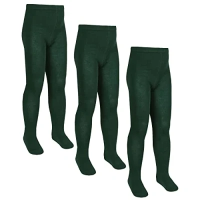 Image of Undercover 3 Pairs of Girls Cotton Rich Knitted Tights Bottle Green 2