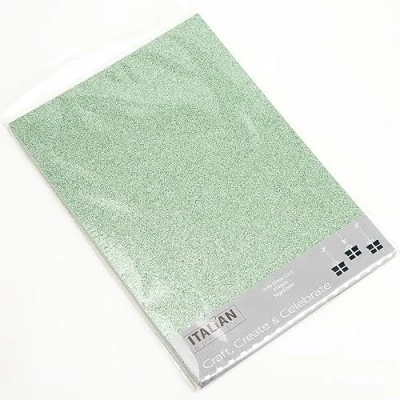 Image of Italian Options 250GSM Non Shed Glitter Card Craft Paper 10 Sheets, A4 Size, Sage Green