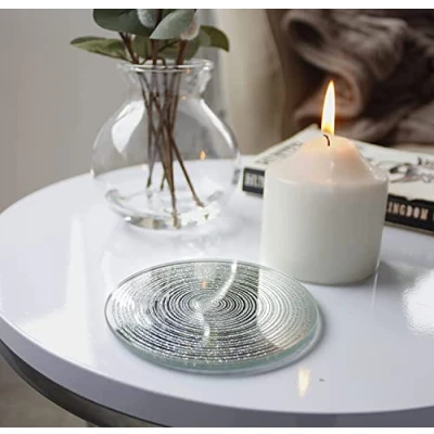 Image of Marco Paul 4 Pack 10cm Silver Mirrored Candle Plate Decorative Coasters Home Decor Accessories Holders Coffee Table Mirror Tray Living Room