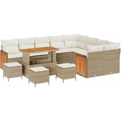 Image of vidaXL 13 Piece Garden Sofa Set with Cushions Beige Poly Rattan Acacia