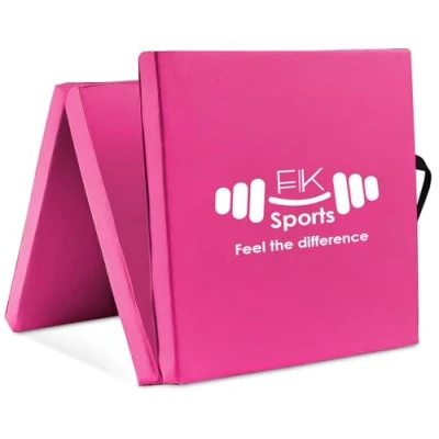 Image of FK Sports Gymnastic Exercise Mat 6ft Tri Folding PU Leather Yoga 5cm Extra Thick Foam High Density Gym Pilates, for Women Men Core Exercises (Gymnastics (Pink))