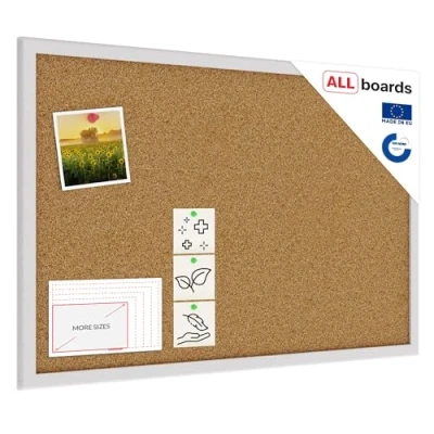 Image of ALLboards Cork Board with Wooden Natural Silver Frame 60x40cm, Corkboard Bulletin Notice