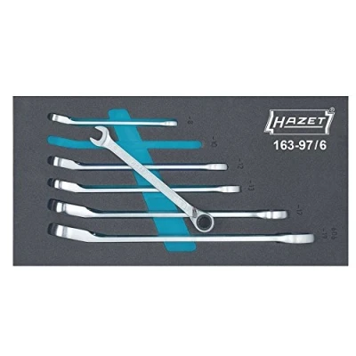 Image of Hazet 163 97/6 Ratcheting Combination Wrench Set Black/Blue/Silver (6 Piece)