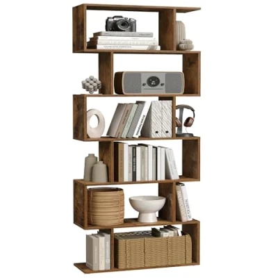 Image of VASAGLE Bookcase, 6 Tier Shelf, Storage Unit, Divider, Living Room, Bedroom, Office, Modern Style, Rustic Brown LBC61BX