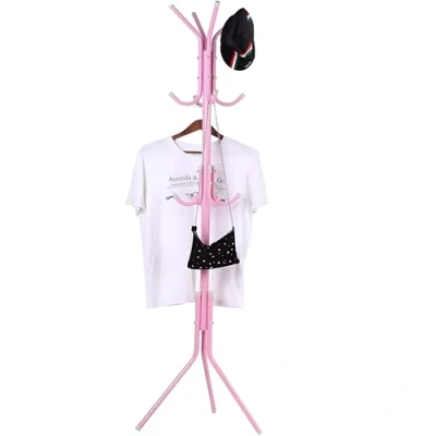 Image of NTEK Coat Stand Metal Rack, Free Standing Coak Rack Metal, 12 Hooks Clothes Hat Jacket Hanger, Handbag Umbrella Hanging Organiser for Homes Office Entryway Hallway (PINK)