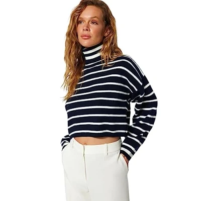 Image of Trendyol FeMan Regular fit Basic Turtleneck Knitwear Sweater,Navy Blue,S