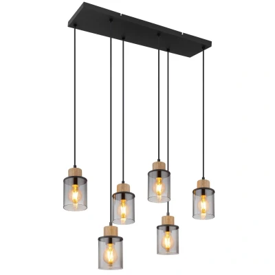 Image of Reid Cluster Pendant Ceiling Light Matt Black Smoke Glass Shade 6x E27