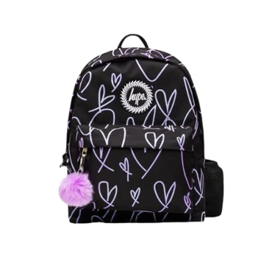 Image of hype BAGS Glitter Scribble Hearts Polyester Unisex Backpacks in Black Size: One Size
