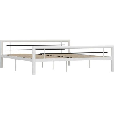 Image of vidaXL Bed Frame without Mattress White and Black Metal 180x200 cm Super King