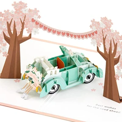 Image of Hallmark Signature Paper Wonder Pop Up Wedding Card (Classic Car, Just Married)