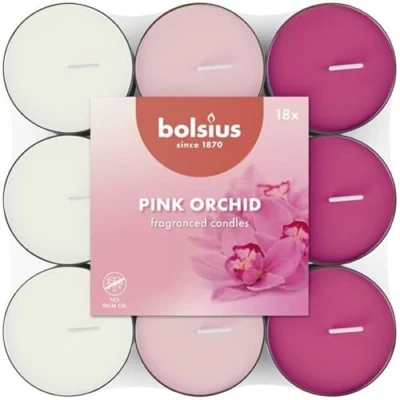 Image of Bolsius 18 Scented tealights Pink Orchid Burning time of 3.5 Hours Diameter 38 mm Natural extracts Contains Vegan Wax No Palm Oil