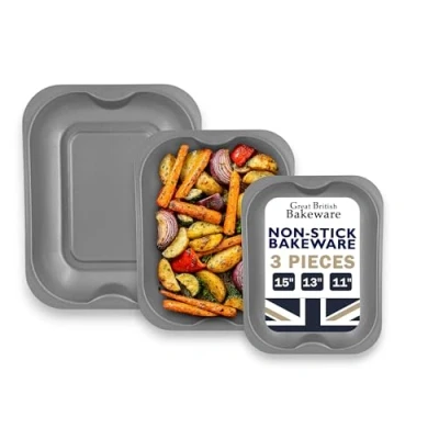Image of Chabrias Ltd 3 Pack Roasting Baking Tray Set Small (28cm), Medium (33cm), and Large (38cm) Tray/Pan, Non Stick, Multi Oven Trays Dishwasher Safe Easy Clean