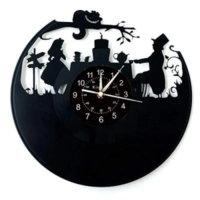 Image of Smotly Vinyl Record Wall Clock, Cartoon Clock Alice in Wonderland Theme Gift Idea, Handmade Home
