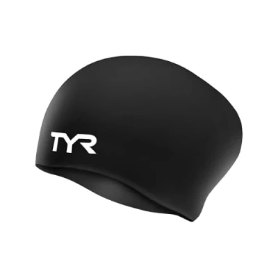 Image of Tyr Unisex Long Hair Silicone Swim Cap, Black, M UK
