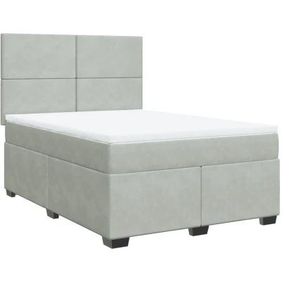 Image of vidaXL Box Spring Bed with Mattress Light Grey 140x190 cm Velvet