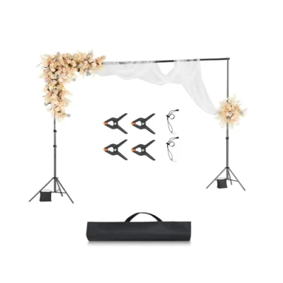 Image of VEVOR Backdrop Stand, 10 x ft Adjustable Photo Stand Kit, Portable Background with 4 Crossbars, Heavy Duty Projector Screen for Wedding, Video Studio &amp; Party
