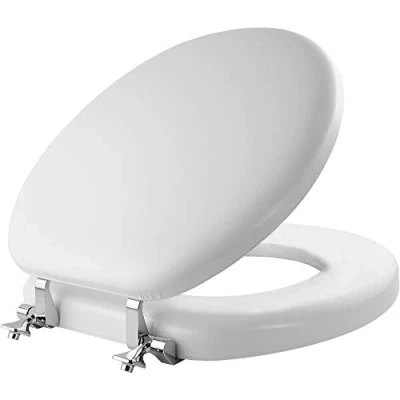 Image of Mayfair 815CP 000 Soft Toilet Seat Chrome Will Never Loosen, White, 1 Pack Round Premium Hinge