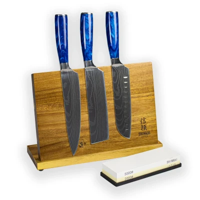 Image of Epoxy Sapphire Damascus Print 3 piece Knife Set Combideal XXL