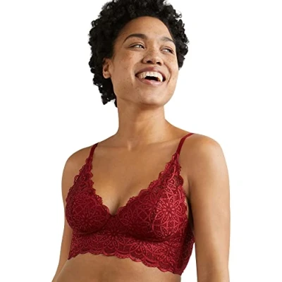 Image of Maidenform Pure Comfort Wire Free Halter Bralette, 34C, Vintage Car Red Lace, Red, 34C