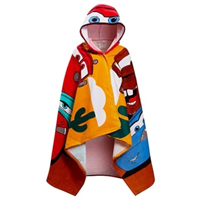 Image of Disney Cars Kids Hooded Towel 100% Cotton Boys Bath Childrens Dress Up Lightning McQueen Poncho Beach Swimming Wrap Changing Robe